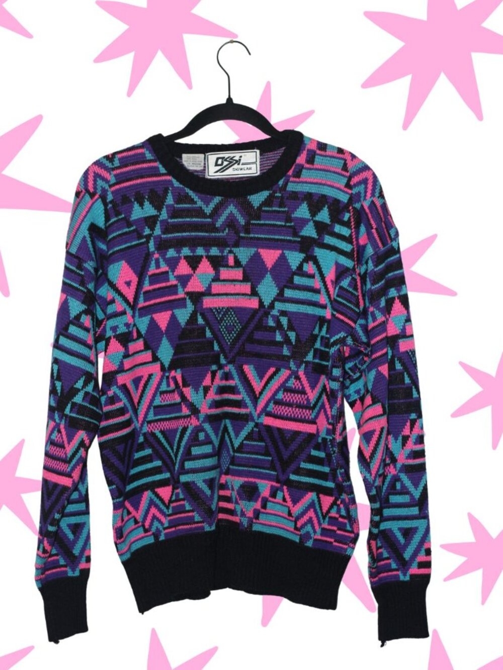 VTG Ossi Skiwear wool blend geometric sweater M